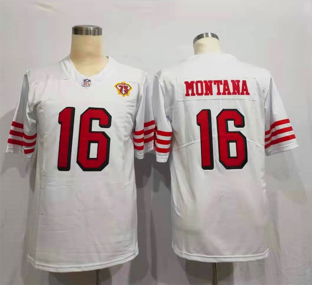 Men's San Francisco 49ers Joe Montana White 75th Anniversary Jersey